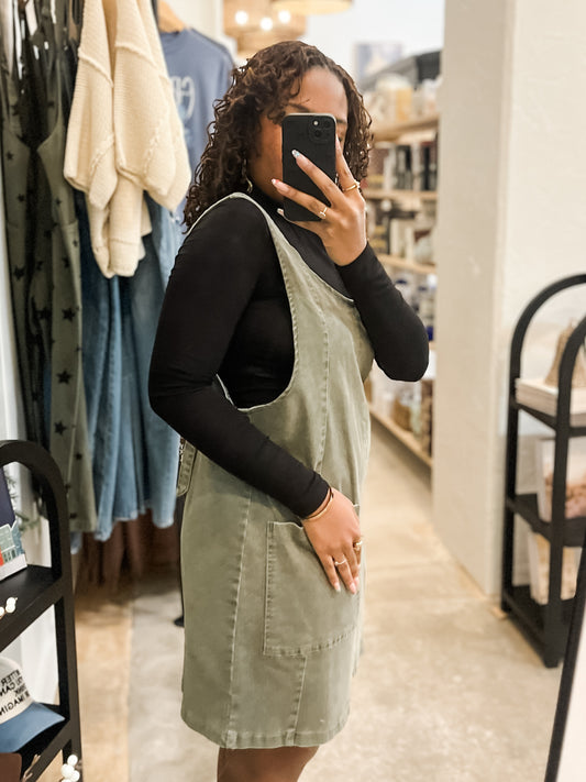 Danny Denim Overall Dress - Olive