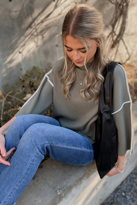 Marlow Mock Neck Sweater- Olive