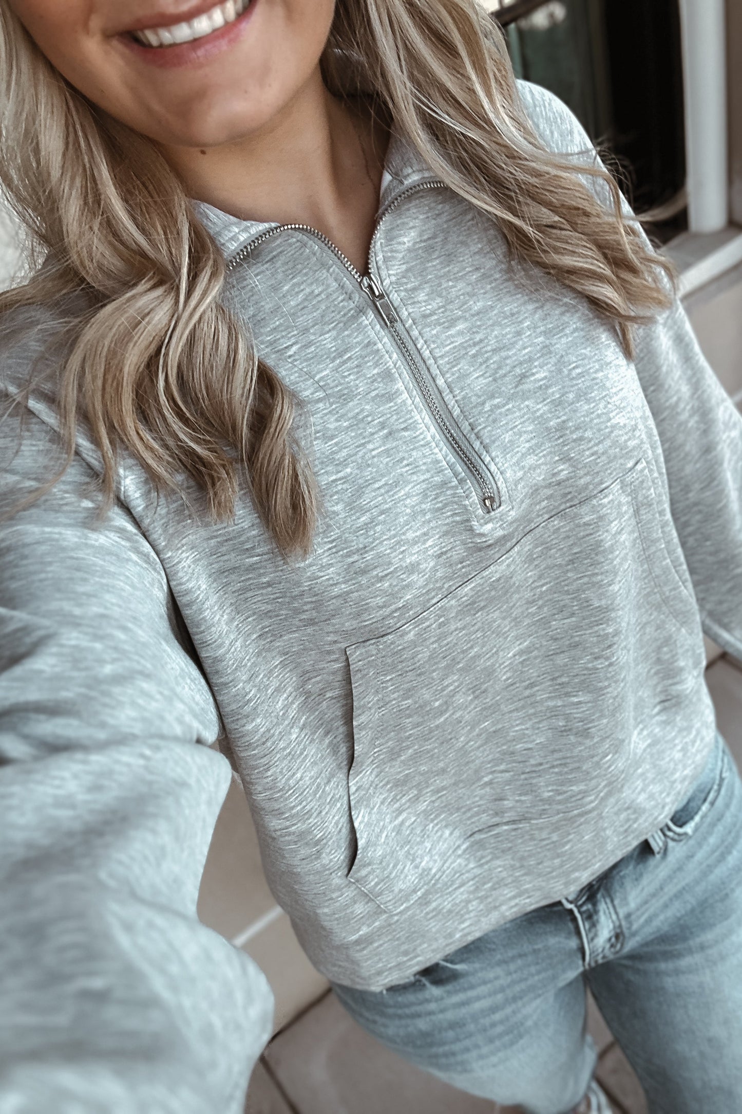 Ginger Zip-Up Collar Sweatshirt- Heather Grey