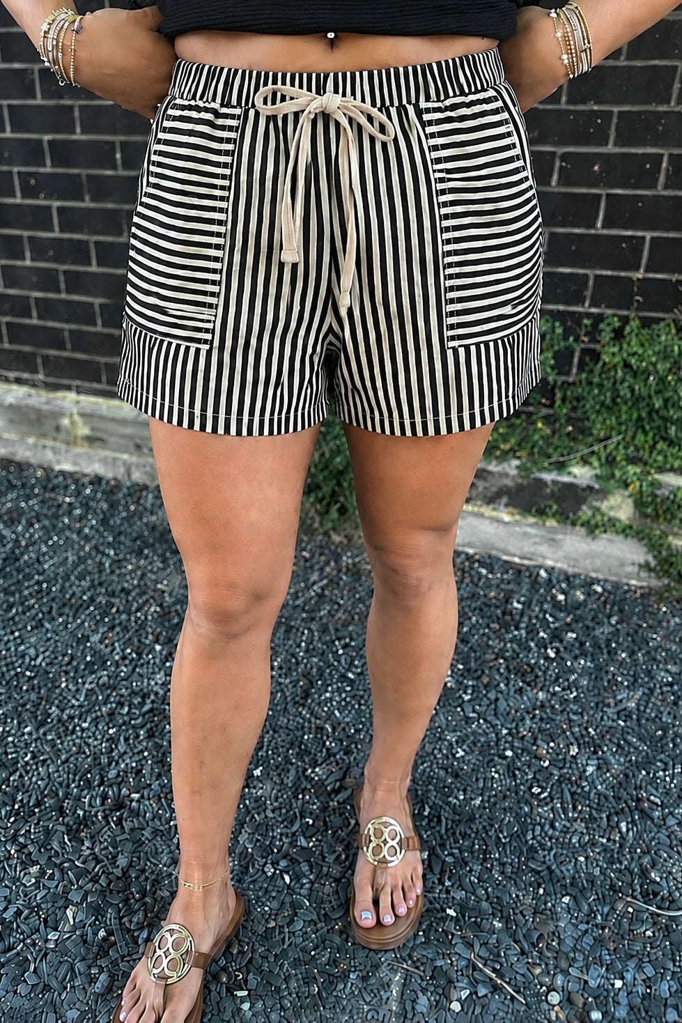 SaraBelle Black Striped Shorts
