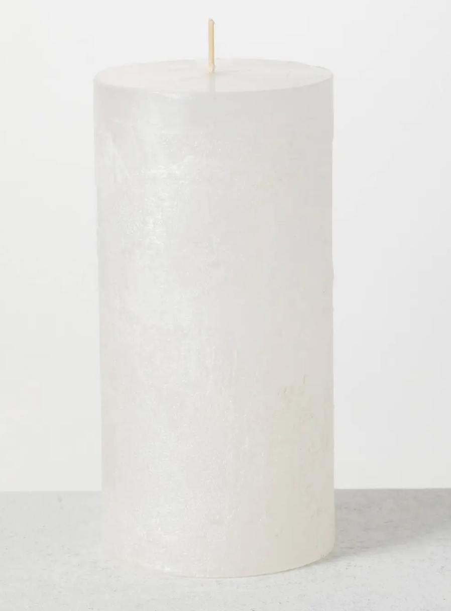 Sandy Pillar Candle- White