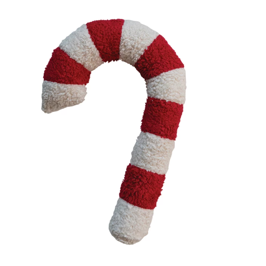Sherpa Candy Cane Shaped Pillow