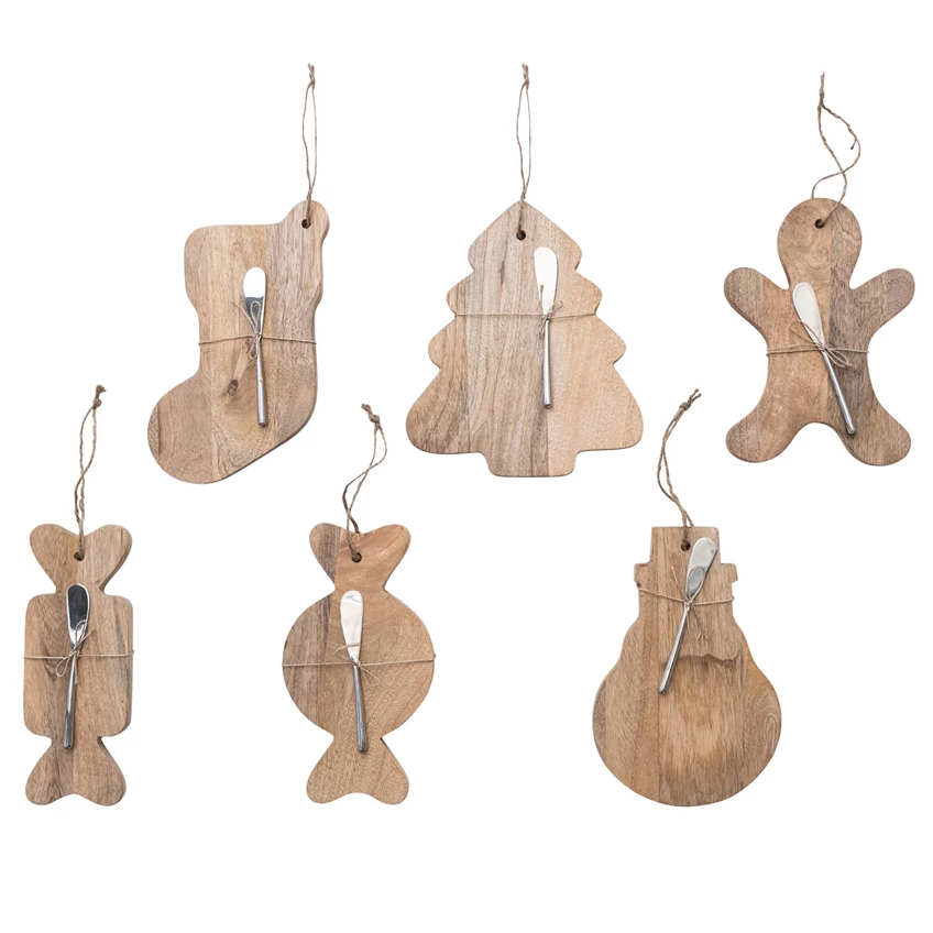 Holiday Mango Wood Board & Knife Set
