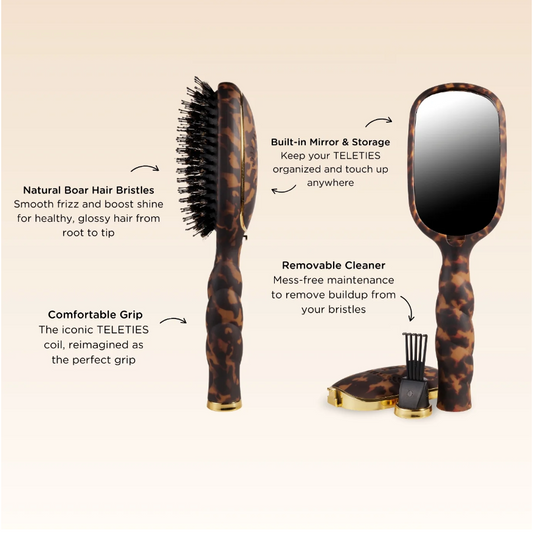 Teleties Boar Bristle Brush- Tortoise