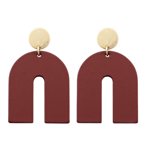 Burgundy Arch & Disk Earrings