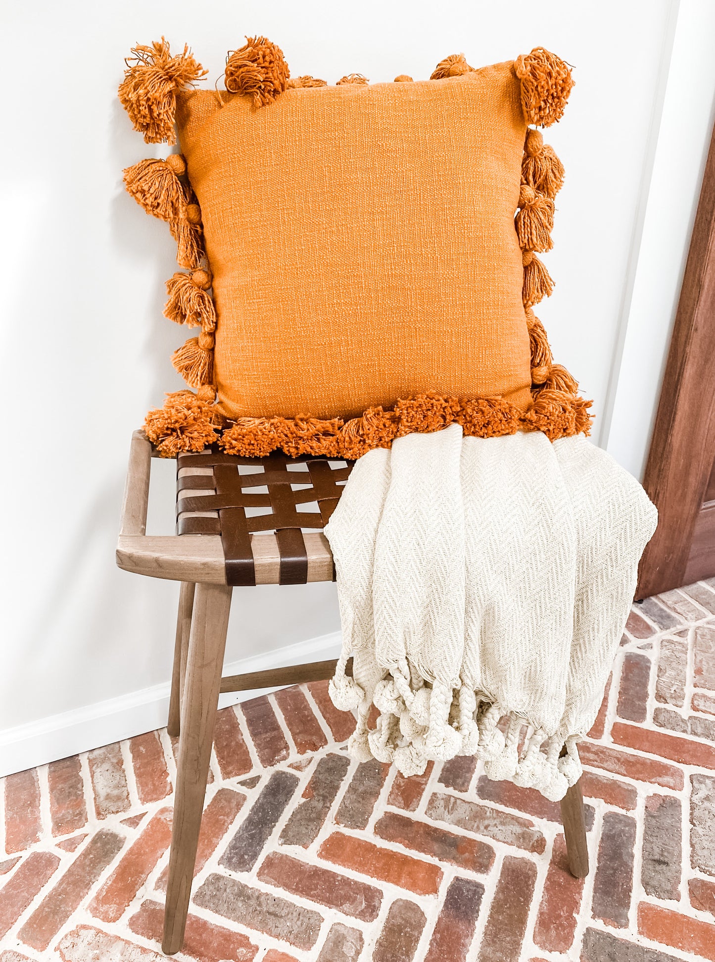 Tassel Throw Pillow in Orange - Leyland Blue