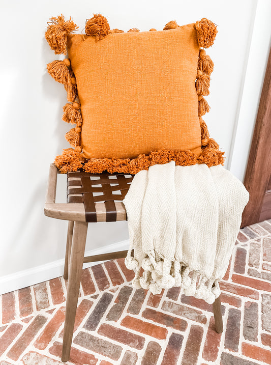 Tassel Throw Pillow in Orange - Leyland Blue