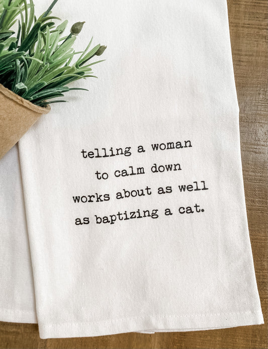 "Baptizing a Cat" Tea Towel