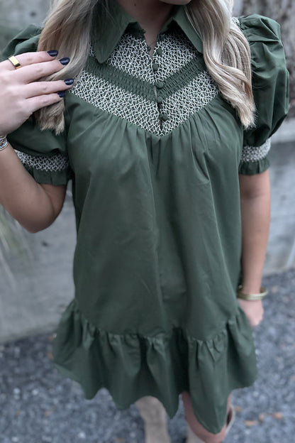 On My Side Embroidered Dress- Olive