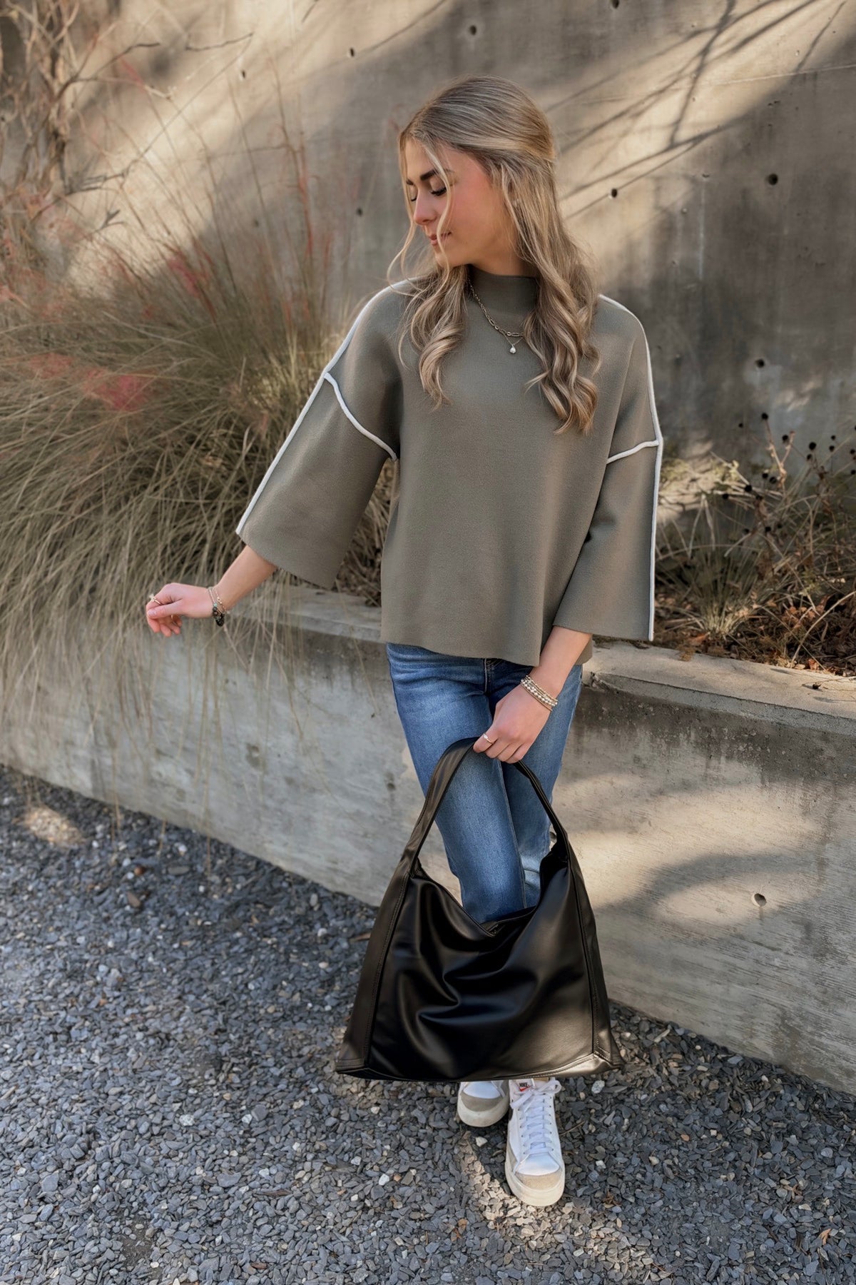 Marlow Mock Neck Sweater- Olive