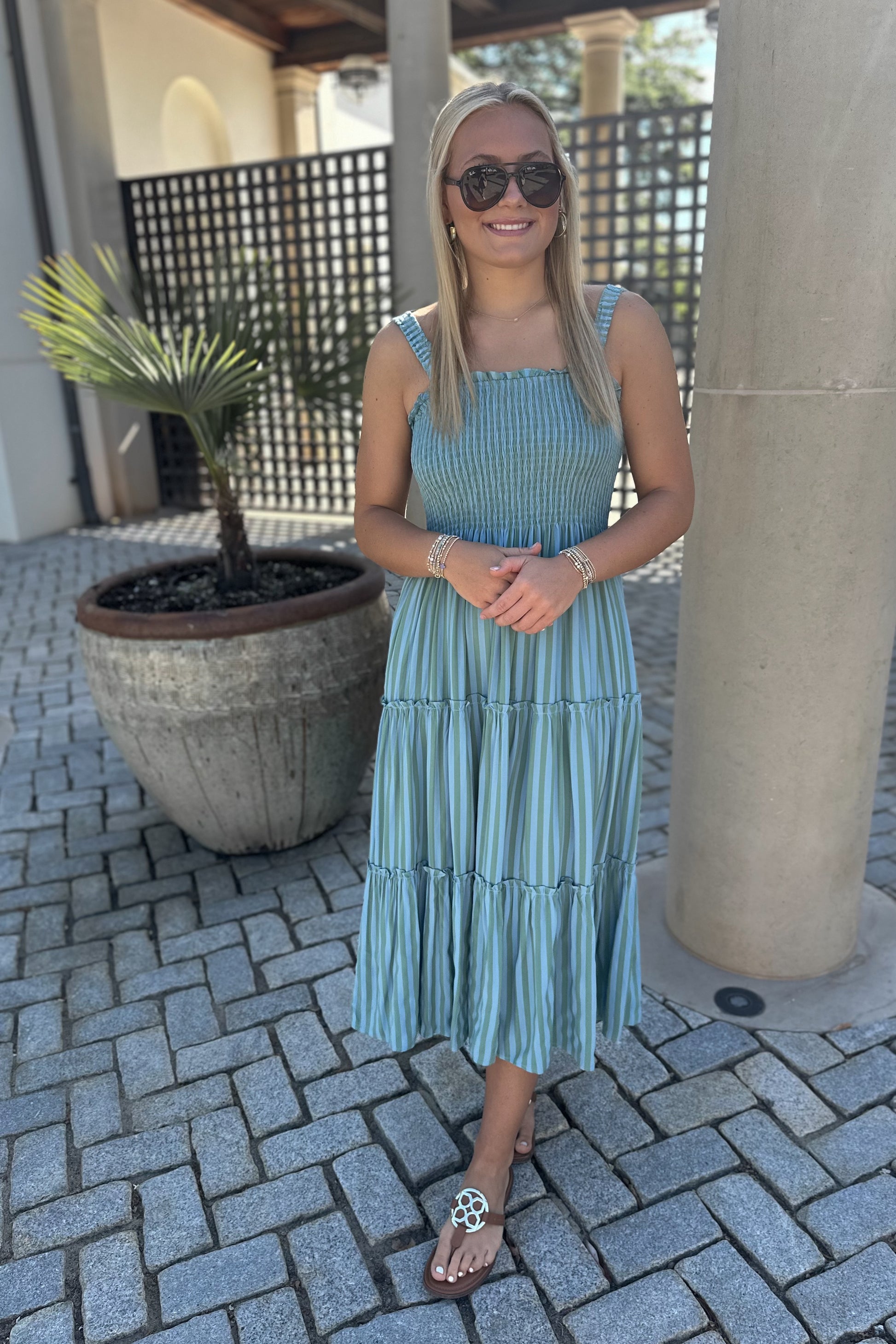 Josephine Smocked Midi Dress – Leyland Blue