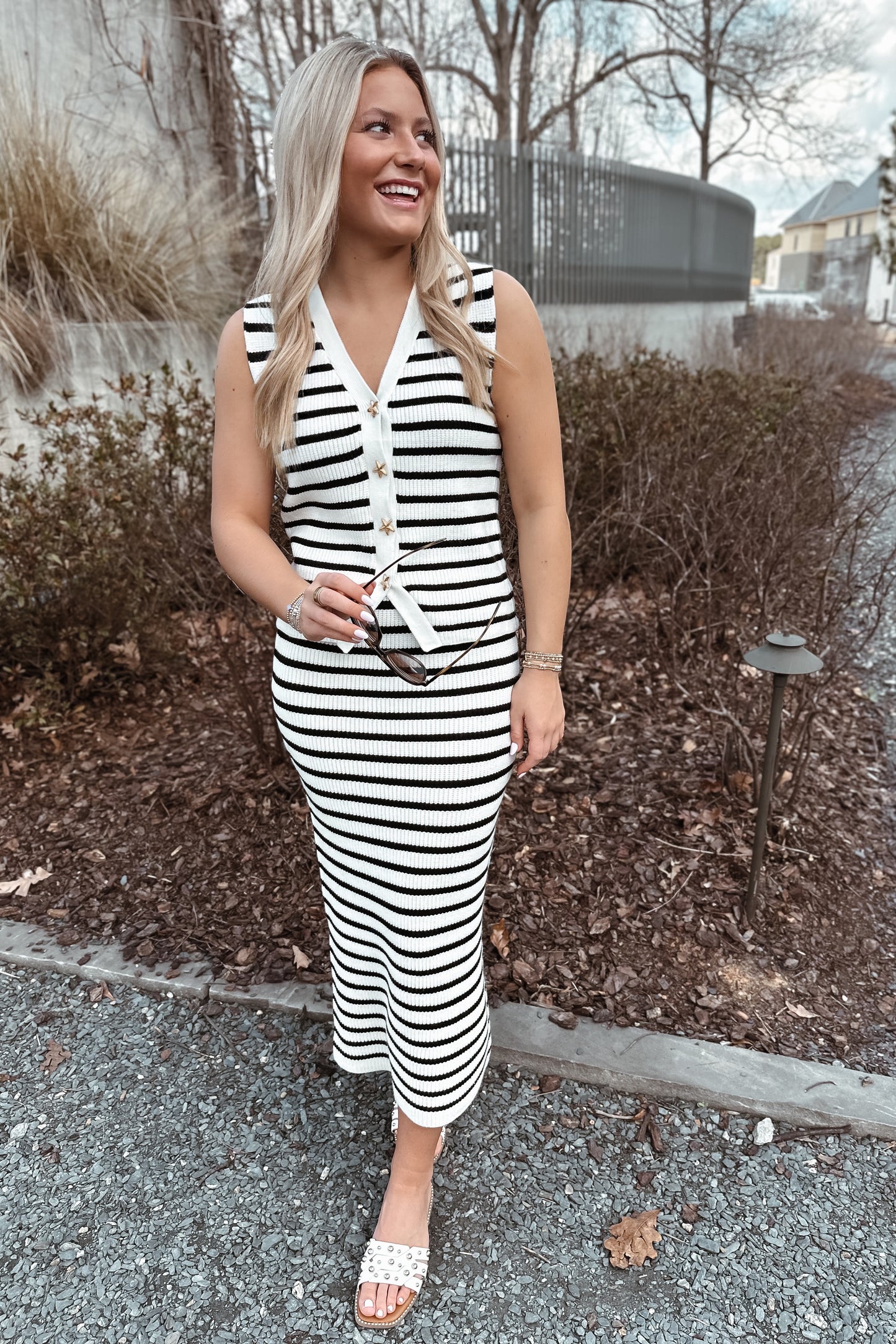 Starfish Button Striped Knit Set