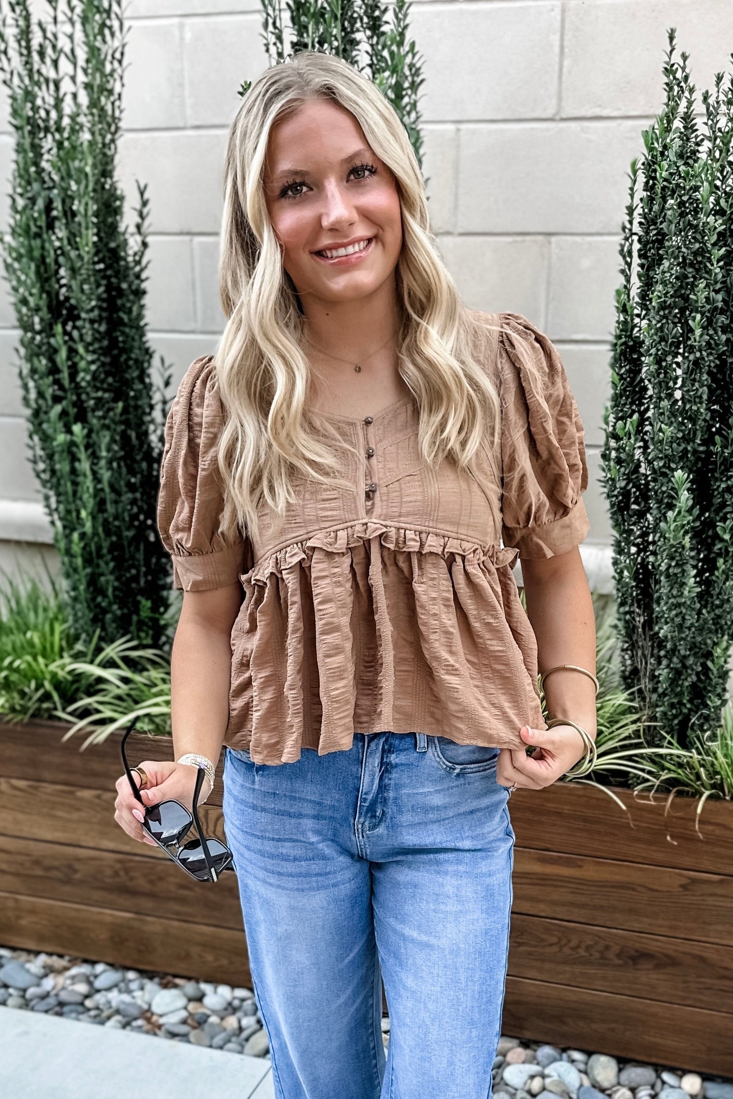 Alice Peplum Top in Mocha