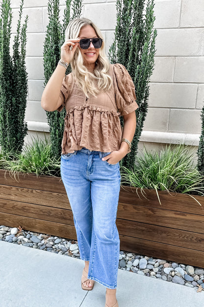 Alice Peplum Top in Mocha