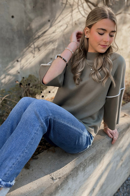 Marlow Mock Neck Sweater- Olive