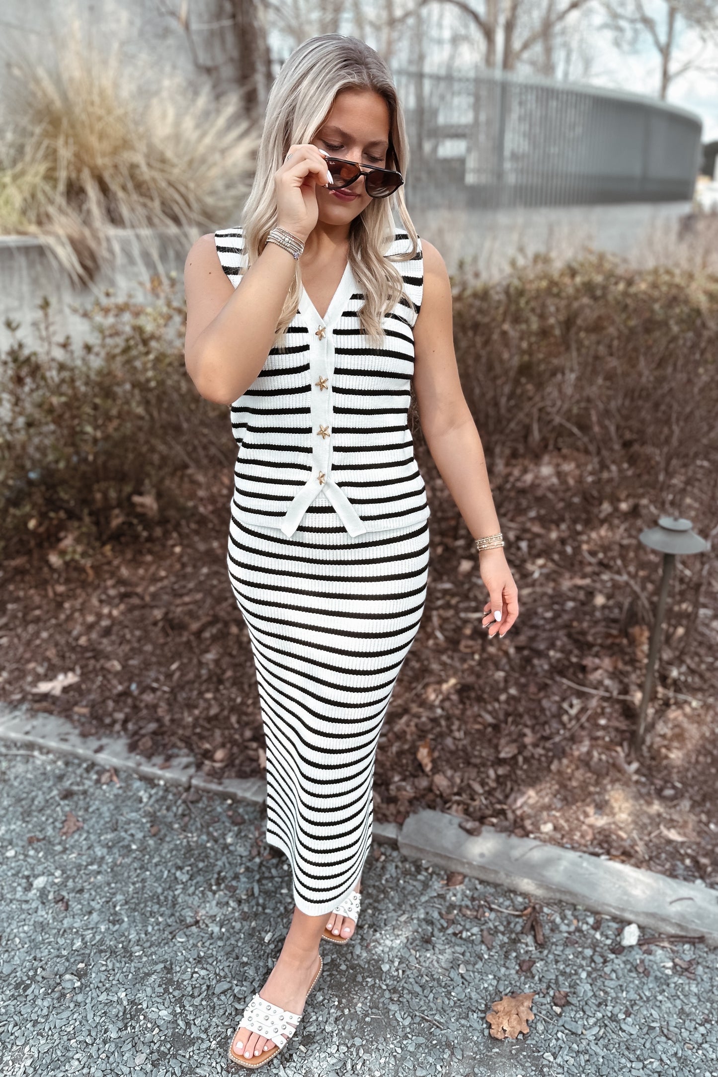 Starfish Button Striped Knit Set