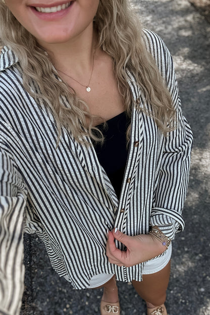 Emmy Striped Long Sleeved Button Down Top
