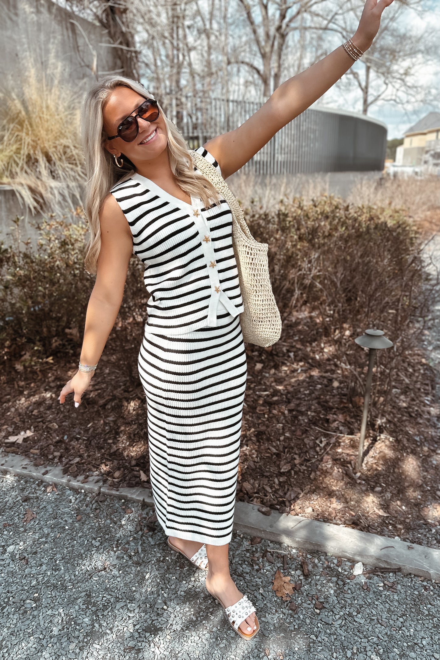 Starfish Button Striped Knit Set