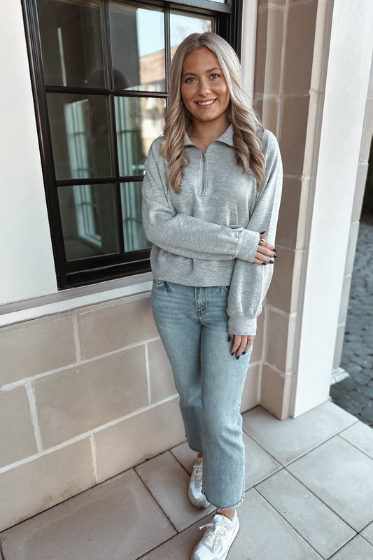 Ginger Zip-Up Collar Sweatshirt- Heather Grey