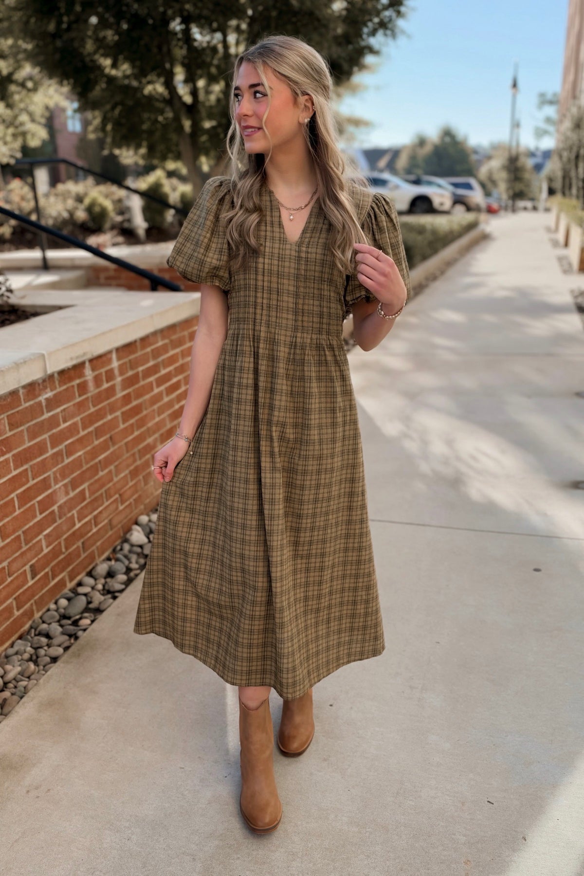 Beatrice Plaid Midi Dress