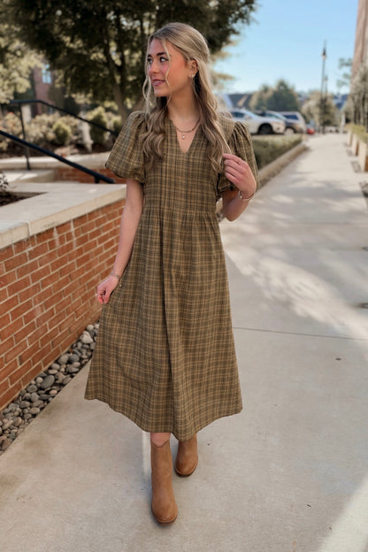 Beatrice Plaid Midi Dress