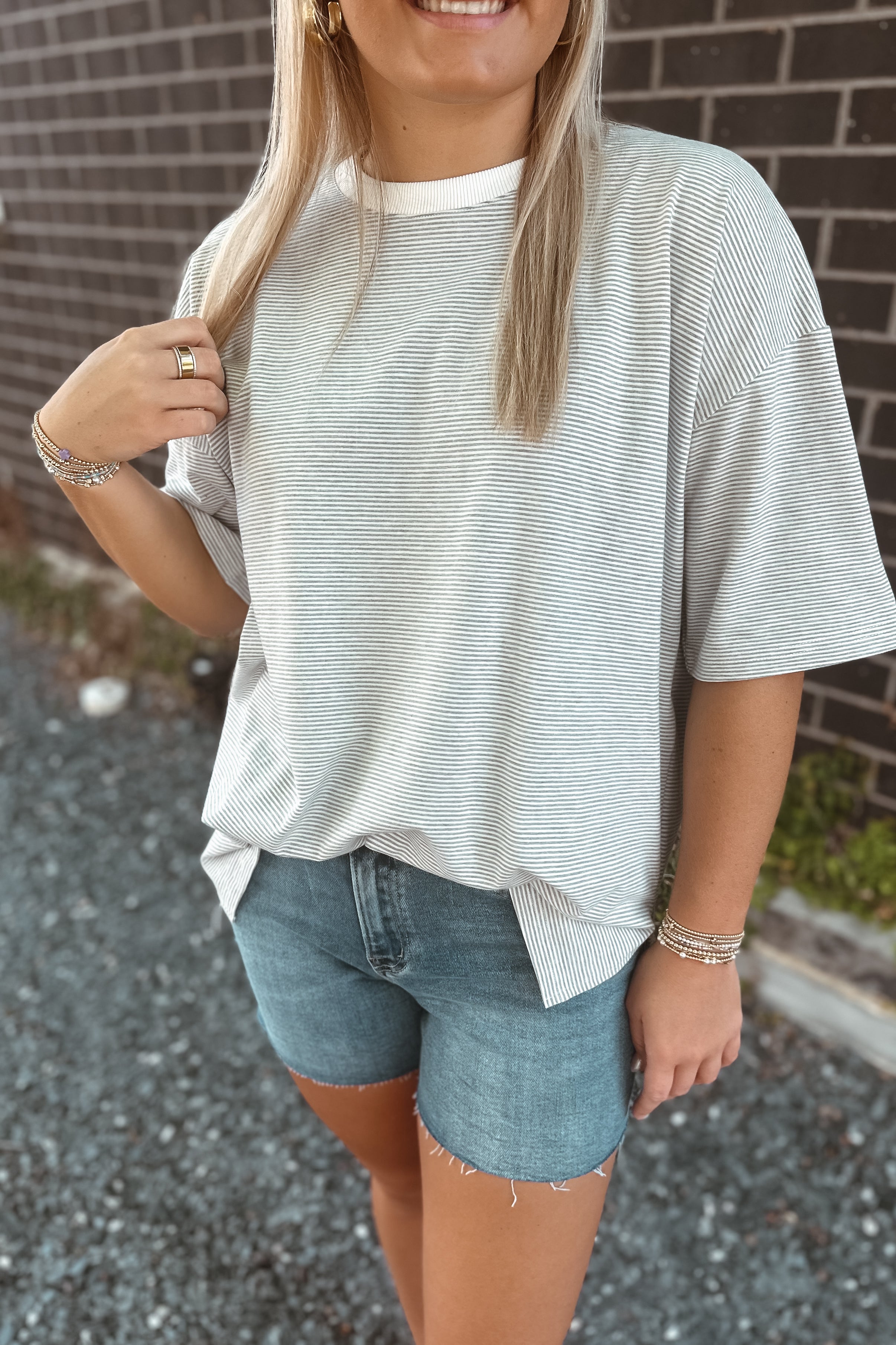 Dylan Oversized Striped Knit Top – Leyland Blue