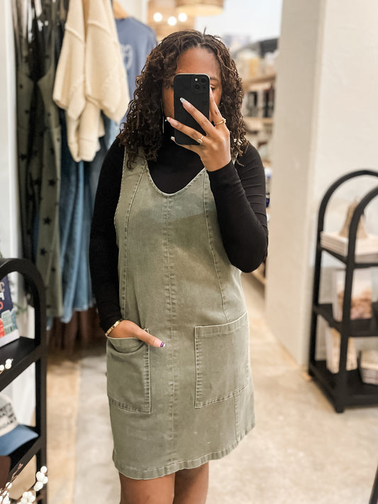 Danny Denim Overall Dress - Olive