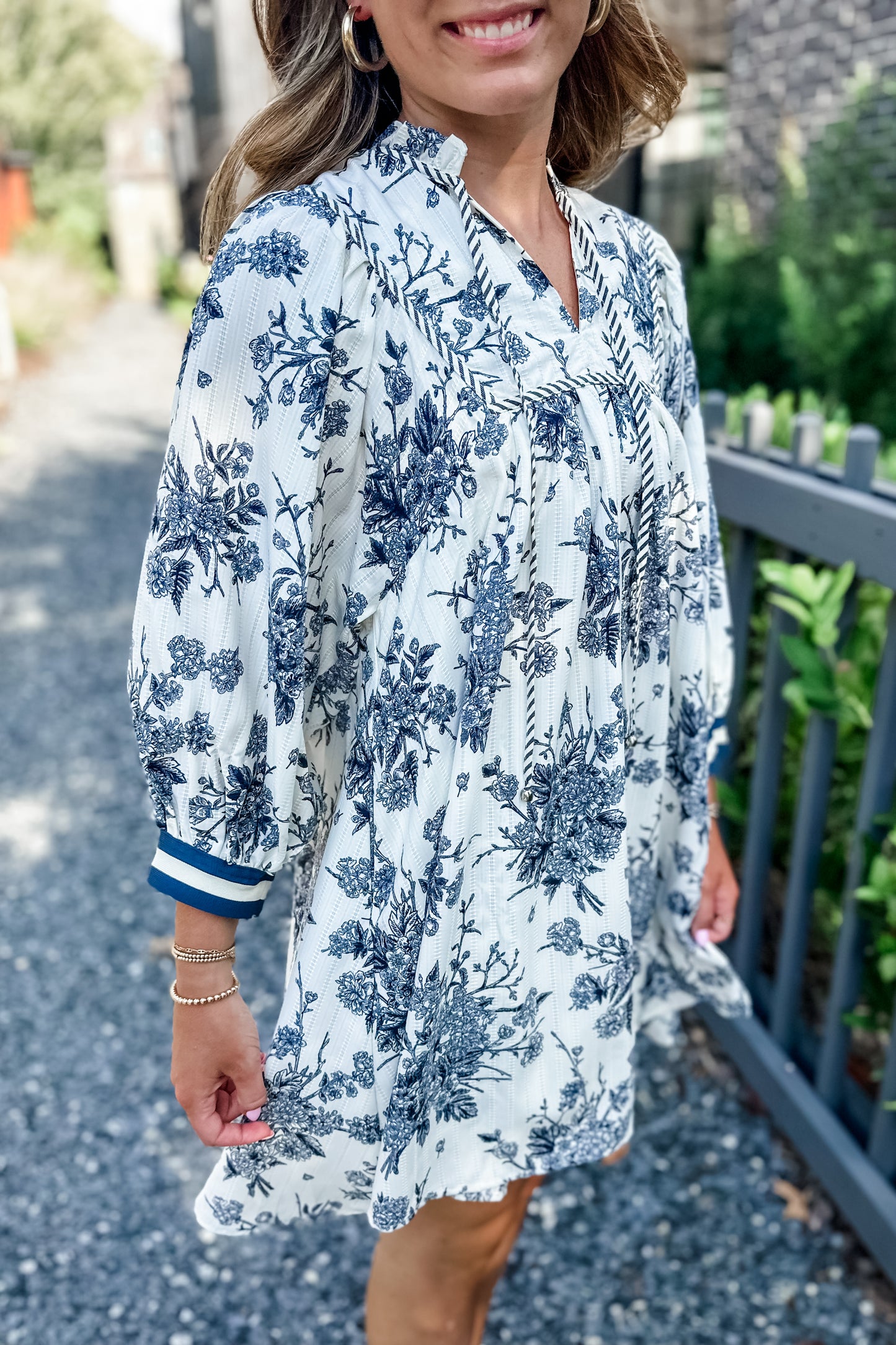 Dove Floral Mini Dress in Blue Grey