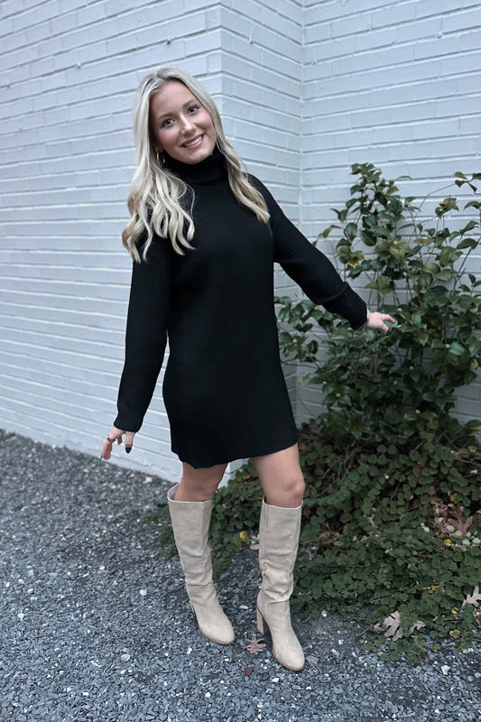 The Way Back Home Sweater Dress- Black