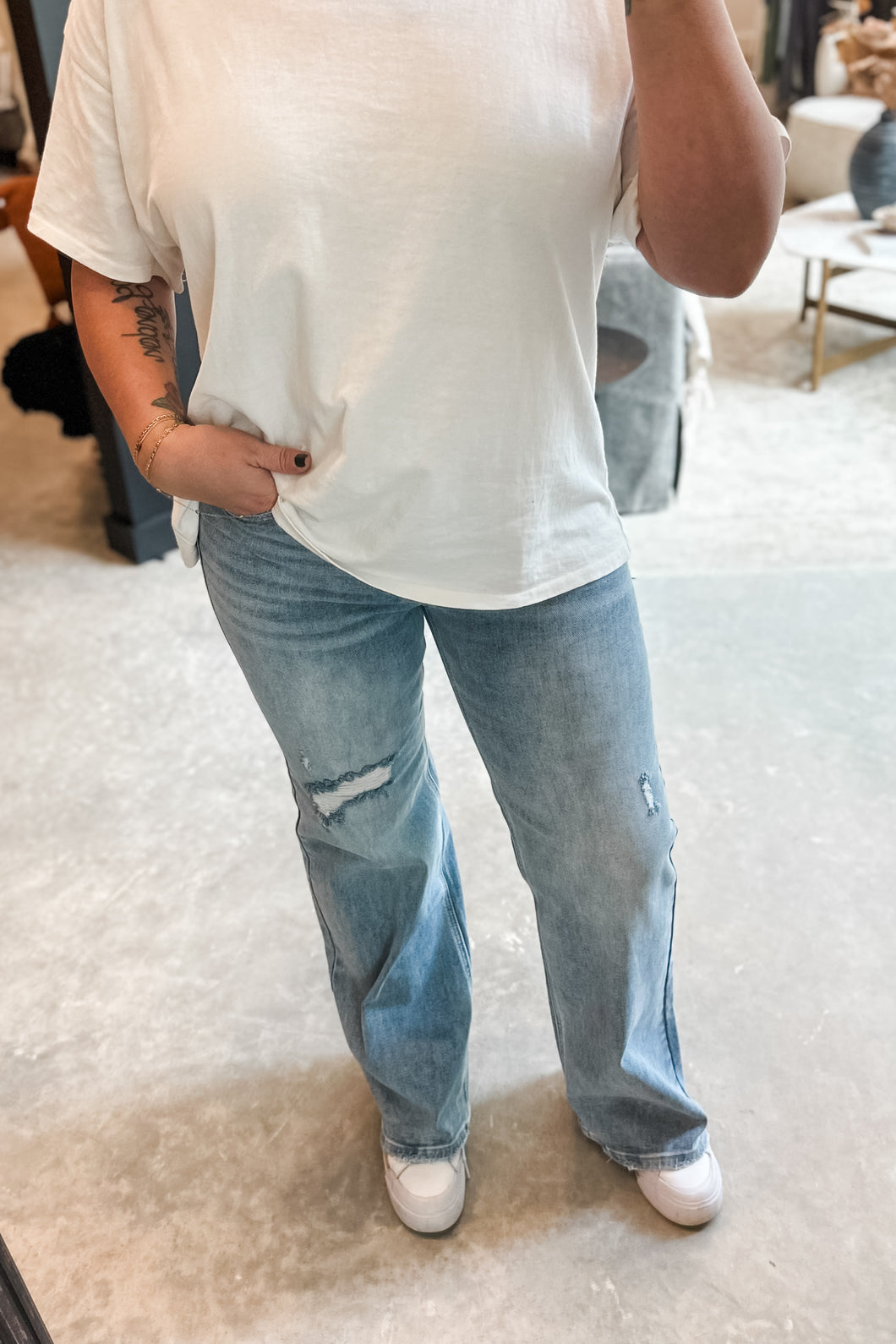 Jordyn High Rise Distressed Wide Leg Jean