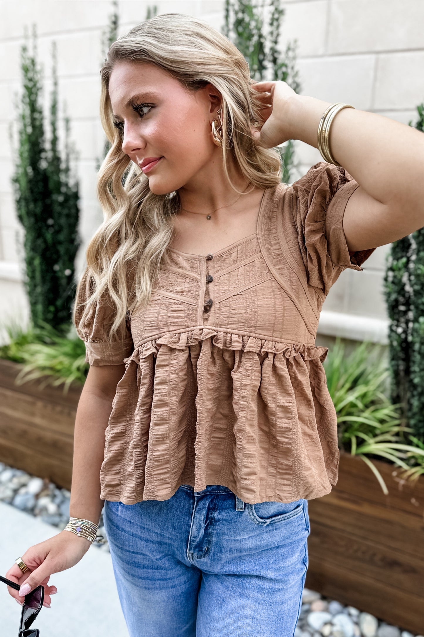 Alice Peplum Top in Mocha