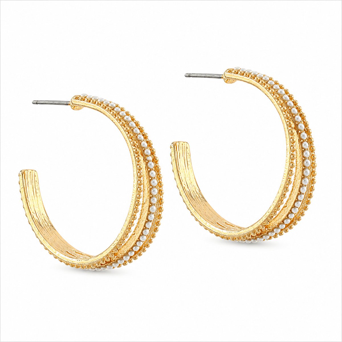 Lolita Layered Pave Pearl Hoops