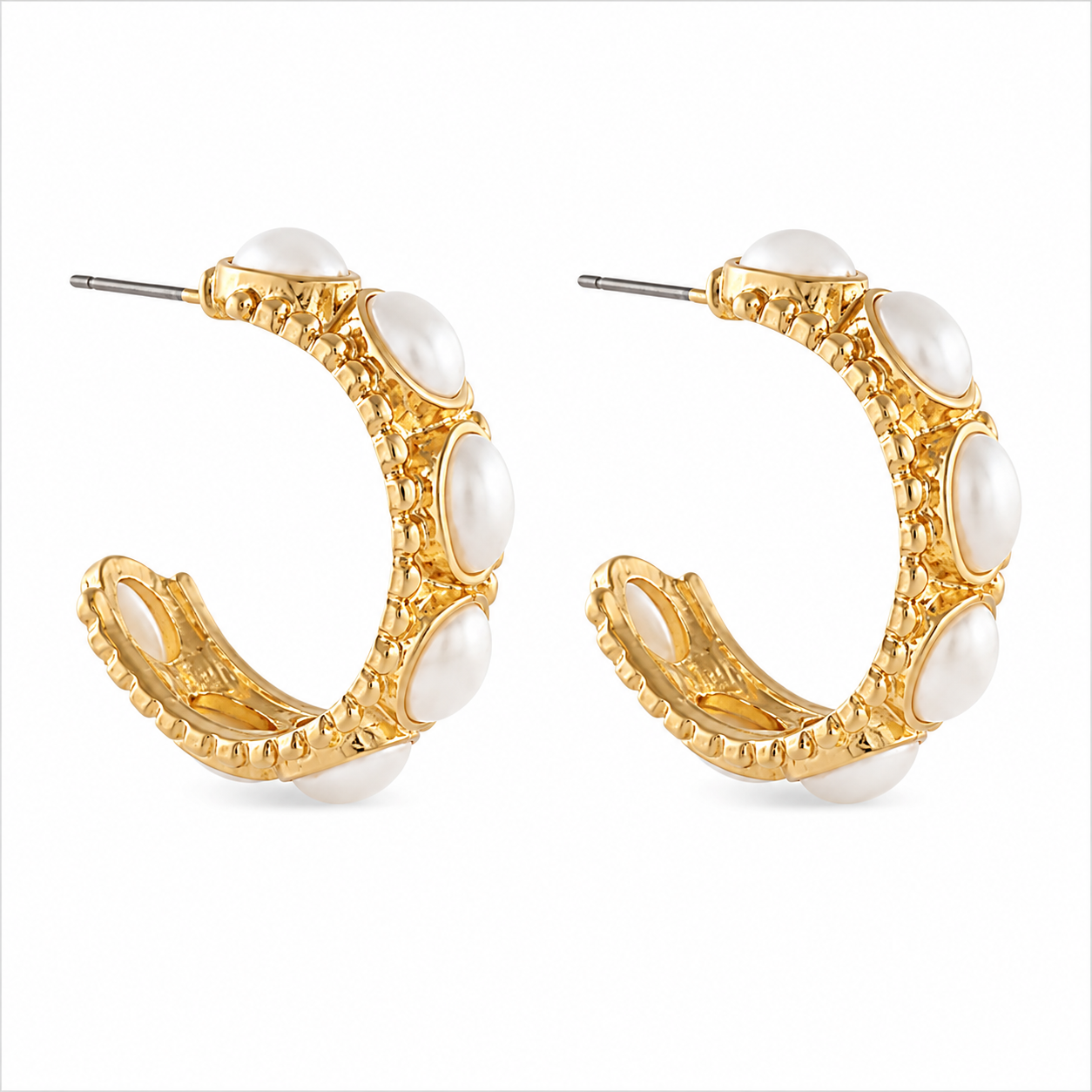 Opaline Pave Oval Pearl Hoops