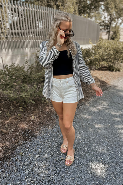Emmy Striped Long Sleeved Button Down Top