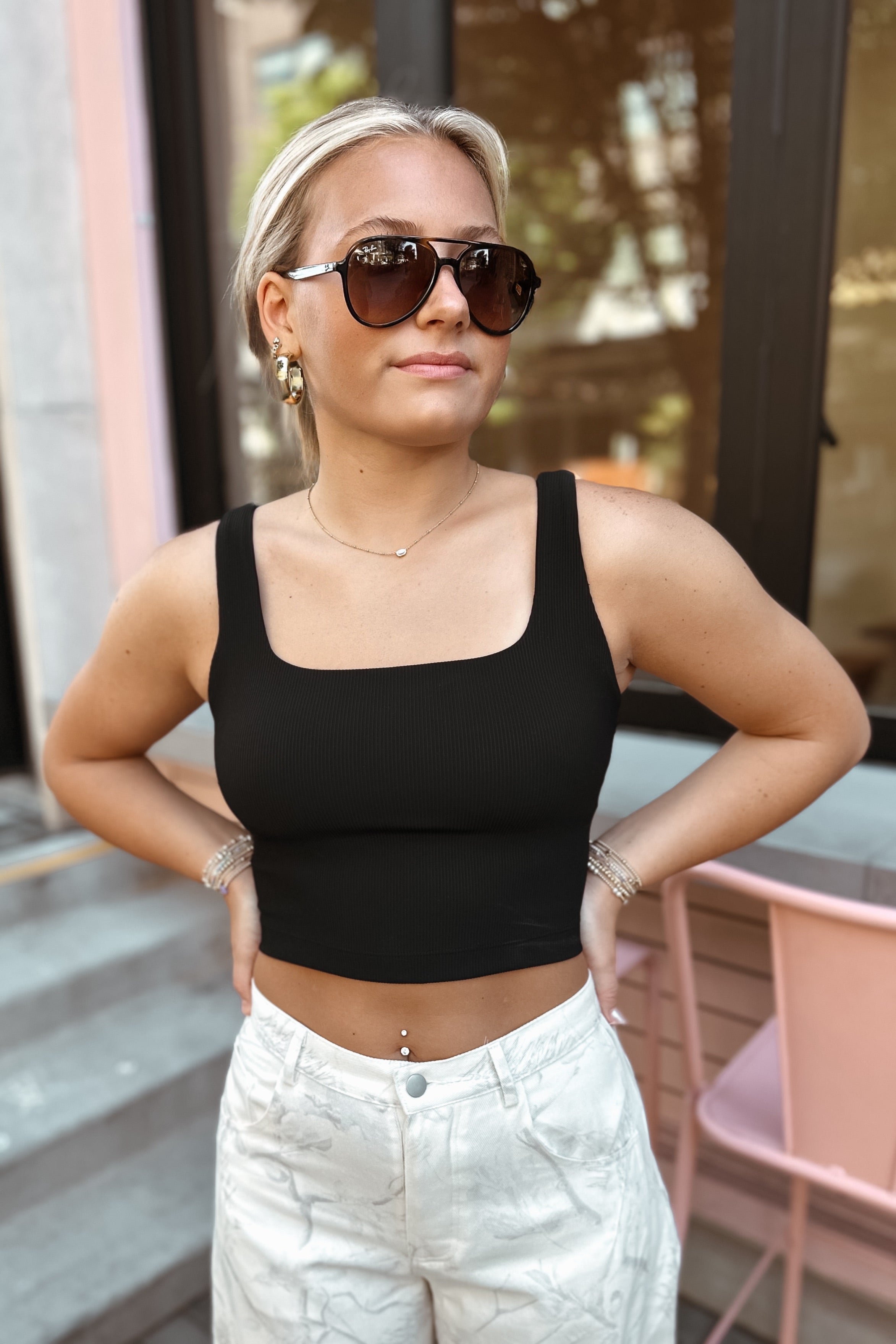 Oakley Ribbed Sleeveless Crop Top – Leyland Blue