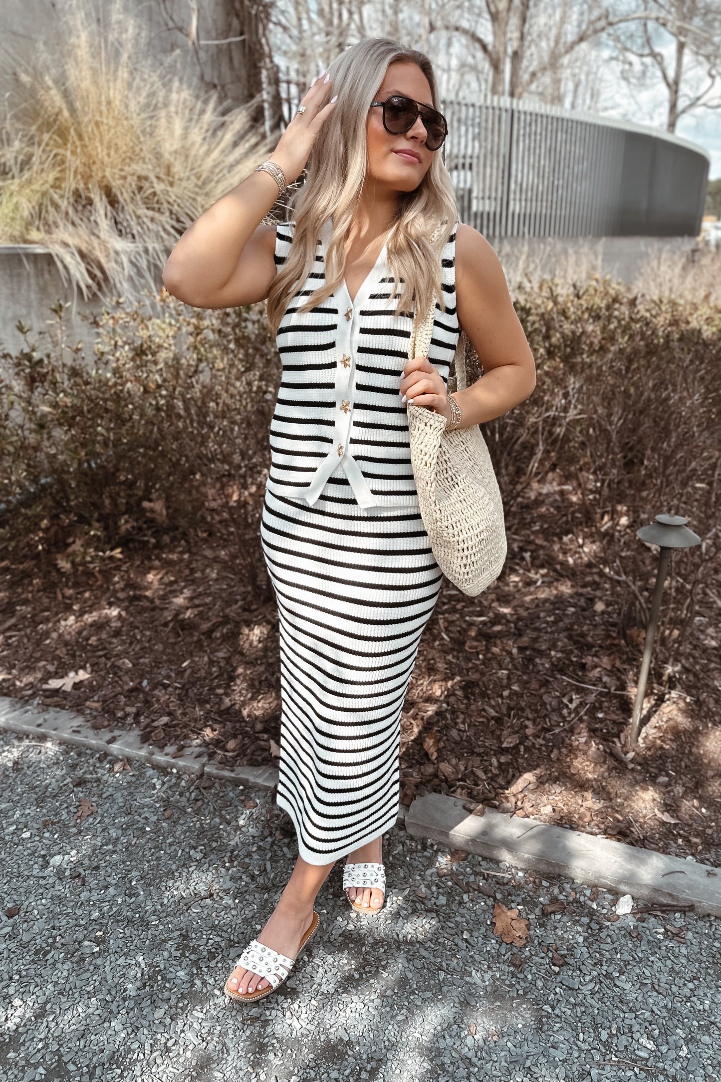 Starfish Button Striped Knit Set