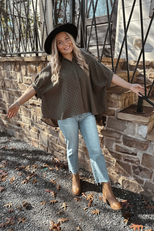 That's My Call Checkered Oversized Top