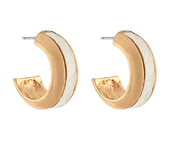 Ivory Leather & Vintage Metal Hoops