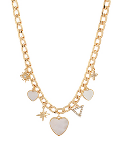 Heart & Multi Charm Chain Necklace