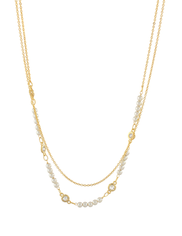 Layered Crystal Station Pearl Necklace