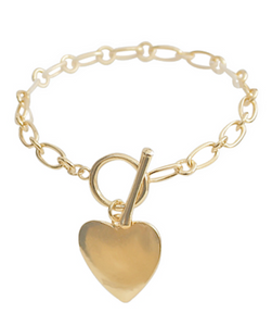 Gold Heart & Clip Chain Bracelet