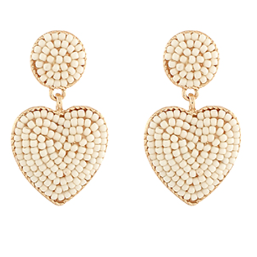 Ivory Beaded Heart Drop Earrings