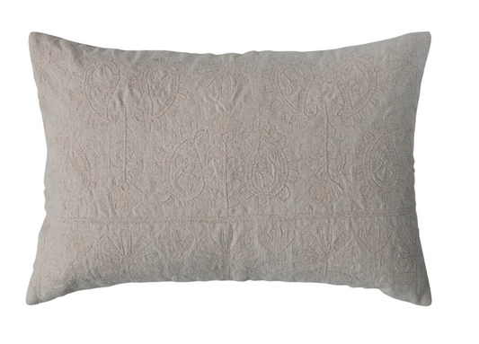 Ivory Embroidered Paisley Pattern Pillow