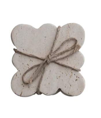 Scallop Edge Travertine Coasters (Set of 4)