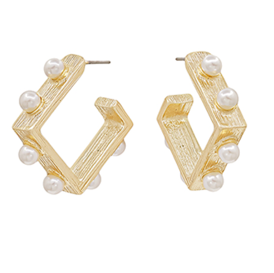 Pearl Gold Square Hoops