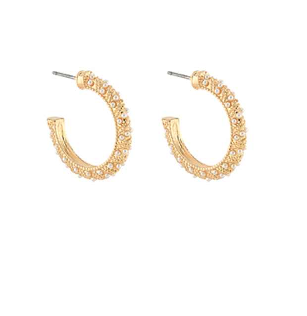 Pearl Dotted Gold Hoops