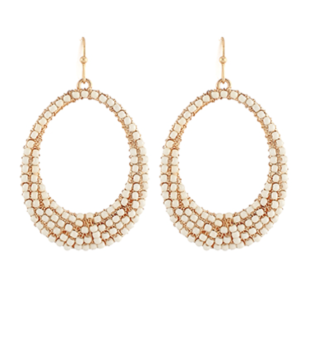 Ivory Beaded Oval Dangles