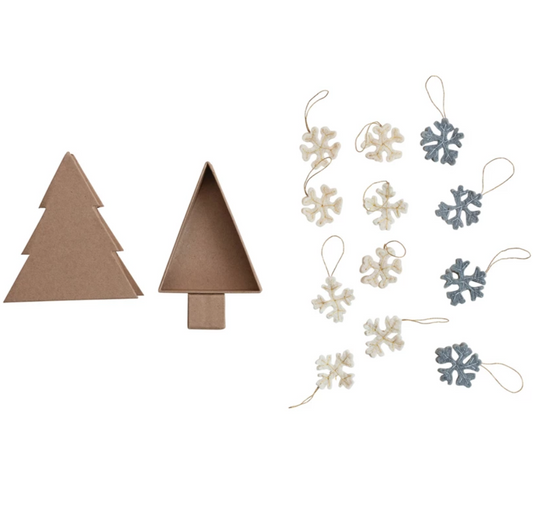 Wool Felt Snowflake Ornaments in Kraft Box