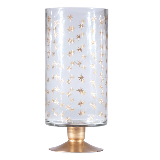 Elsa Etched Glass Footed Hurricane Vase