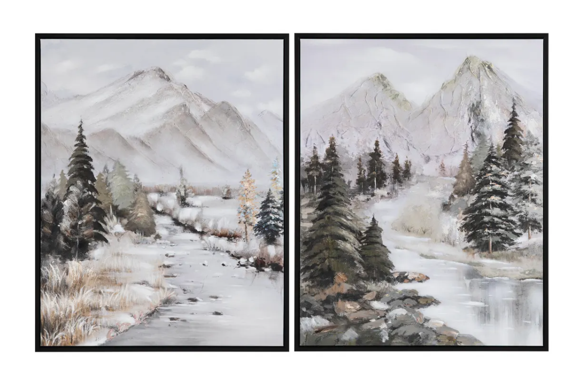 By the Mountainside Framed Canvas